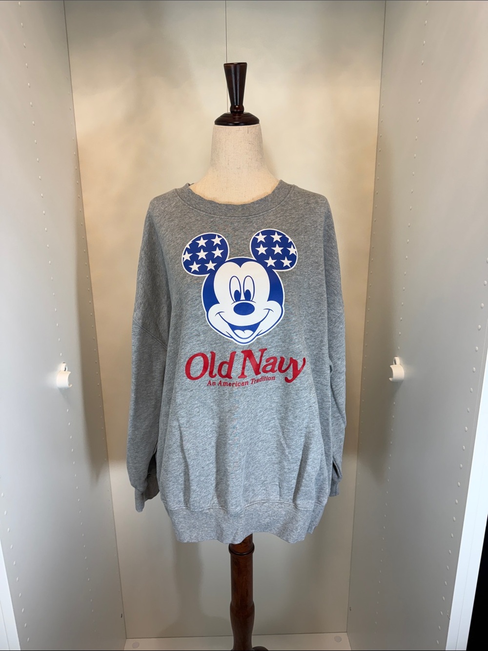 NWOT Old Navy Gray Mickey Mouse Sweatshirt with Red & Blue Logo